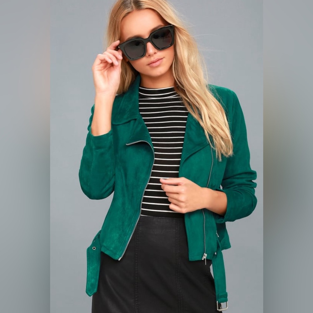 A.Calin  Women’s Teal Faux Suede Diagonal Zipper Jacket size M